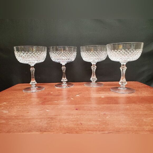 Vintage PARMA by Josair Diamond Cut Stemware Champagne Sherbet Glasses - Picture 2 of 14